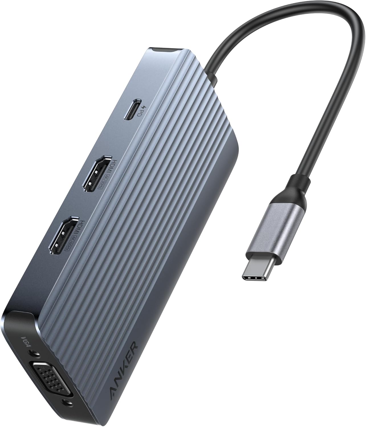 Hub Anker USB-C 8 in 1, USB-C Docking Station Triple Display, Transfer de date de 5Gbps, Gri
