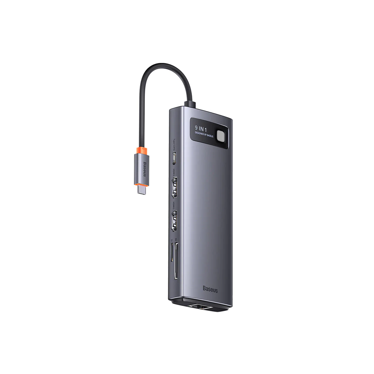 Hub Baseus Joystar 9-in-1 USB-C la 2x HDMI, 2x USB 3.2, 1x USB 2.0, 1x PD, 1x SD, 1x TF Card, 1x RJ-45, Gri