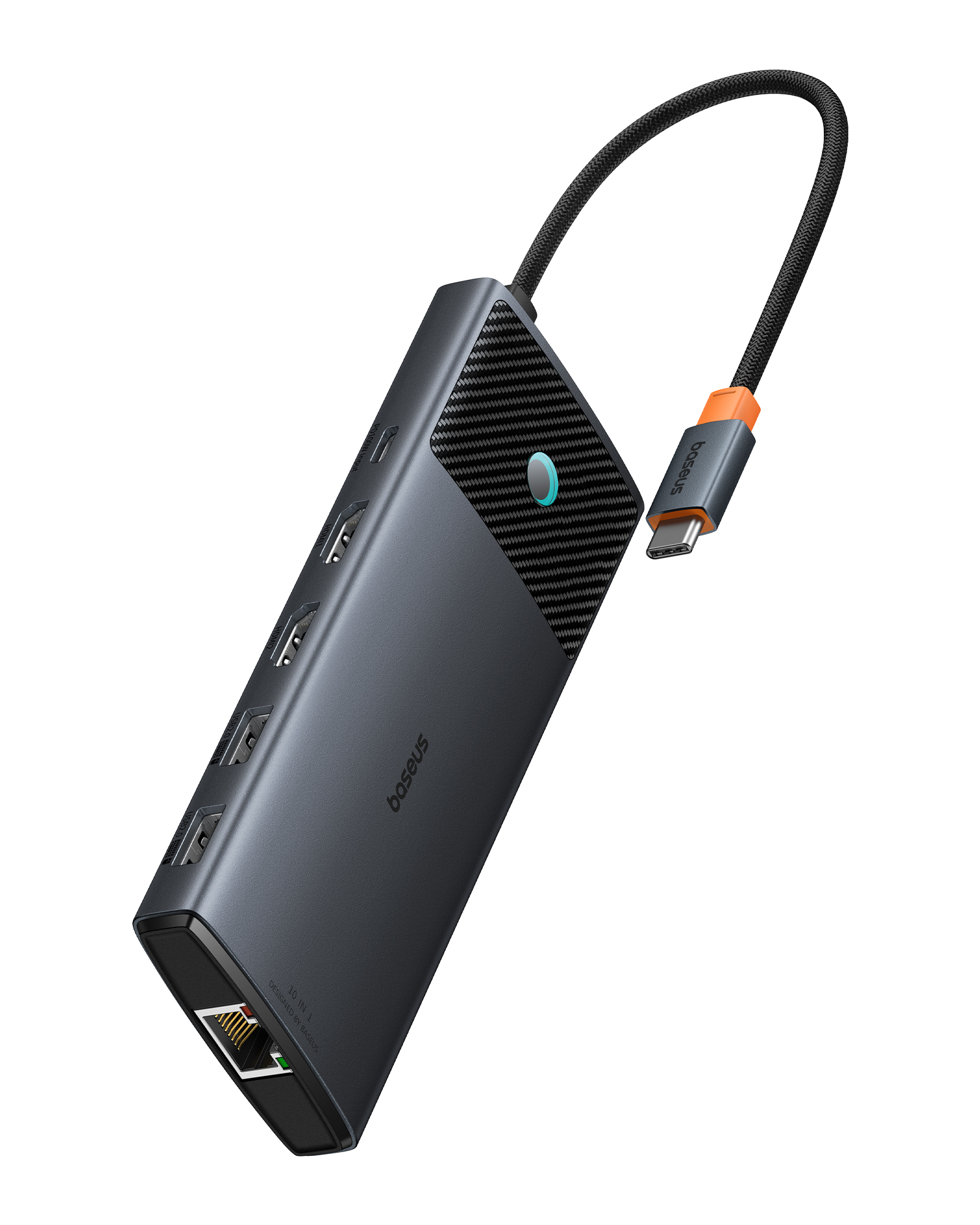 Hub Baseus Metal Gleam Seria 2, 10-in-1, USB-C la 2x HDMI, 3x USB, 2x USB-C, RJ45, SD, TF, Gri