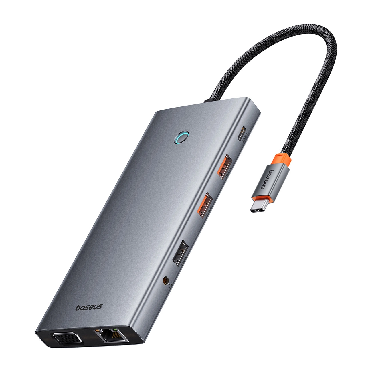 Hub Baseus PortalJoy 13-in-1USB-C la HDMI 4K@60Hz, 1xDP 4K@60Hz, 1xVGA, 2xUSB3.1, 1xType-C3.1, 1xUSB2.0, 1xPD, 1xRJ45, 1xSD/TF, 1x3.5mm, Gri