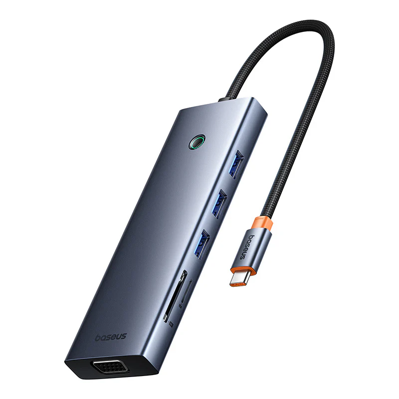 Hub Baseus UltraJoy 10-in-1 USB-C la HDMI 4K, VGA, 3x USB-A 3.0, RJ45, SD/TF, 3.mm, Gri