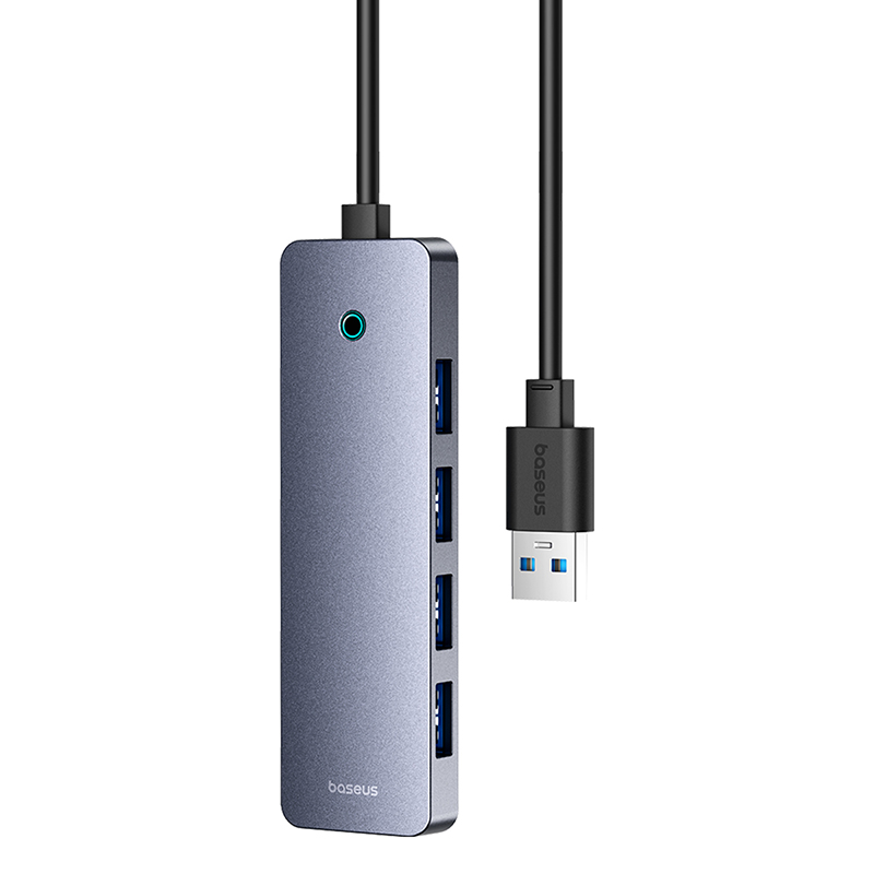 Hub Baseus UltraJoy Lite 4-in-1 USB-A la 4x USB 3.0, USB-C, Gri