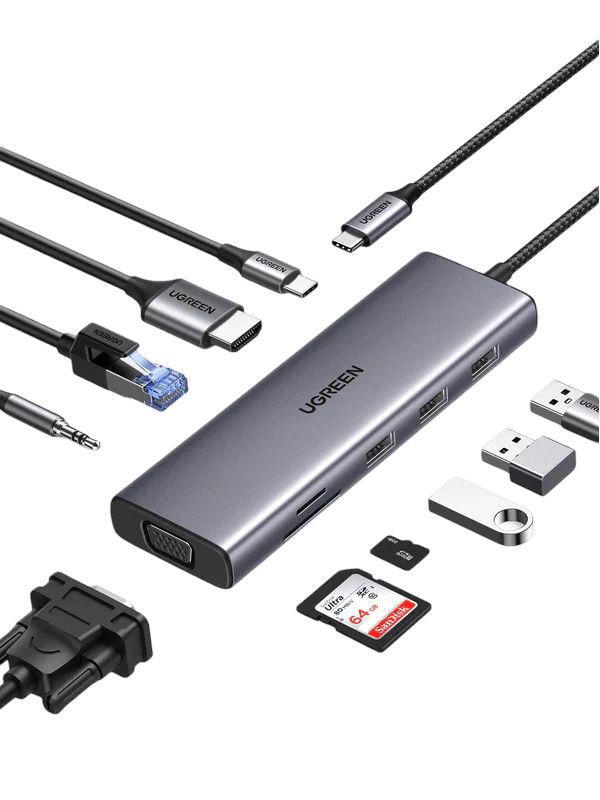 Hub Ugreen 10-in-1 USB-C la 4K HDMI & VGA, Gri