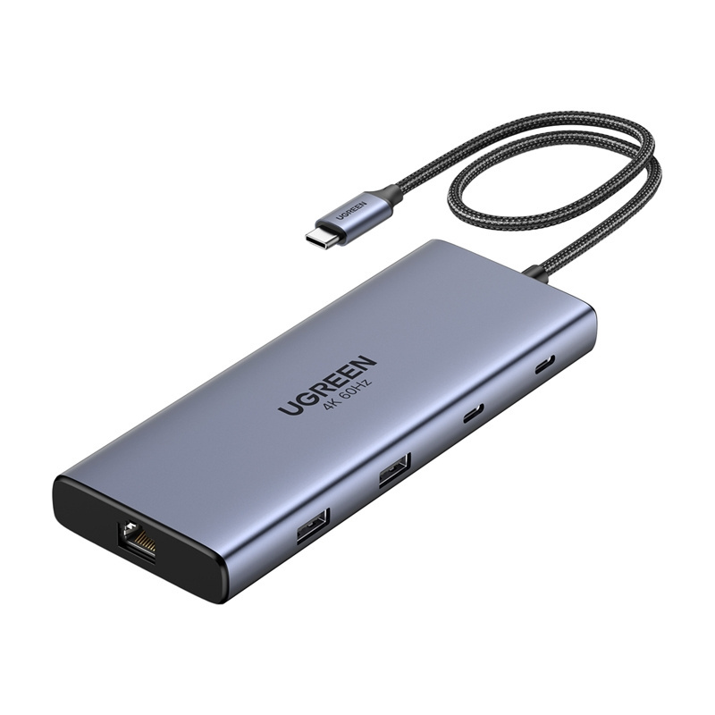 Hub UGREEN 10 in 1 USB-C la 2x HDMI, 2x USB, RJ45, SD/TF, PD 100W, Gri