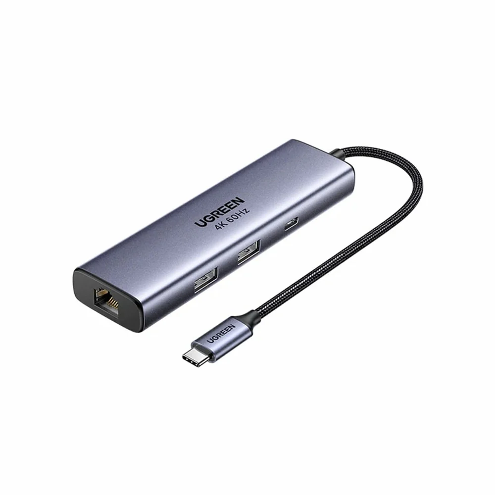 Hub UGREEN 6-in-1 USB-C la PD3.0 100W, 2x USB-A, RJ45, Displayport 4K@60hz, 5Gbps, Gri