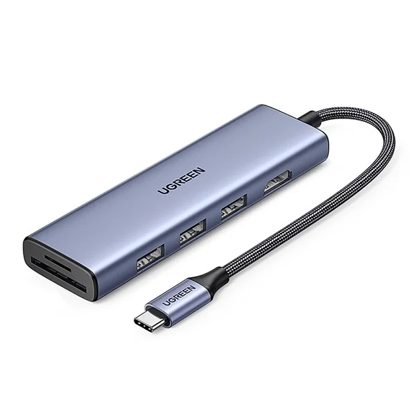Hub Ugreen 6-in-1 USB-C la HDMI, 3x USB-A, 3.0 SD/TF, Gri