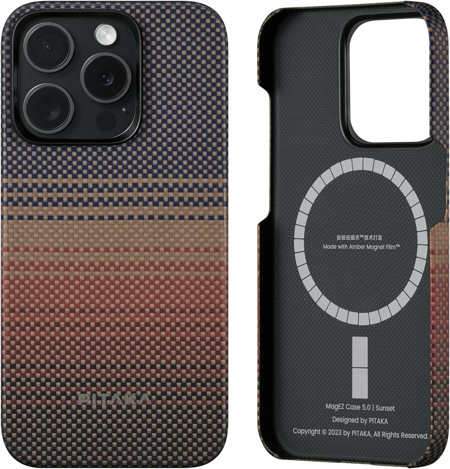 Husa de protectie Pitaka MagEZ Case 5, 1500D, pentru iPhone 15 Pro, compatibila MagSafe, Sunset