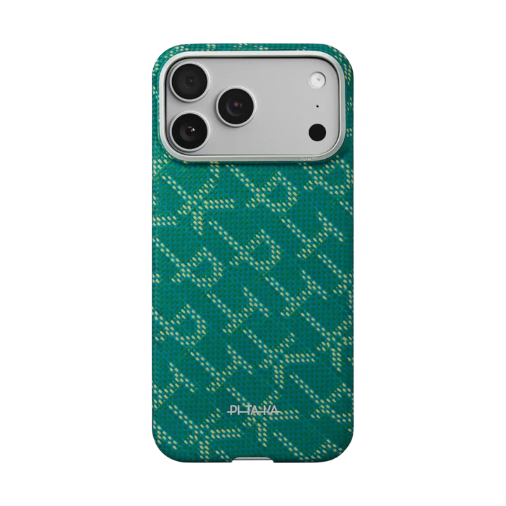 Husa Pitaka pentru iPhone 17 Pro, Ultra-Slim, PitaTap™, Monogram-Gold/Green