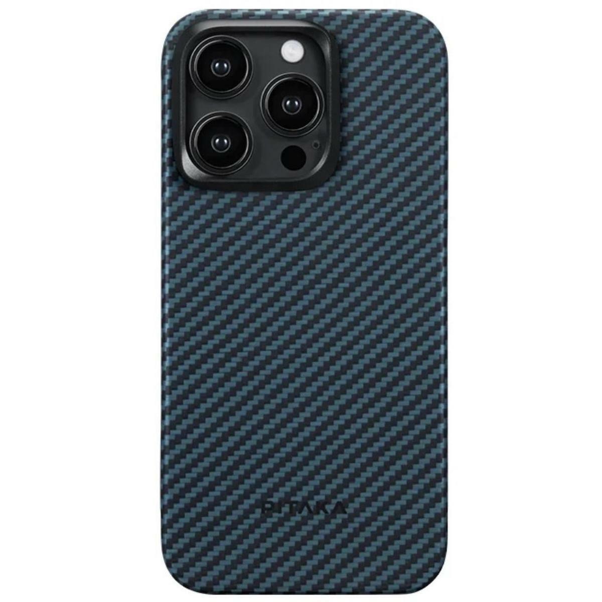 Husa Pitaka MagEZ 4, Aramida 1500D, pentru iPhone 15 Pro Max, MagSafe, Negru/Albastru
