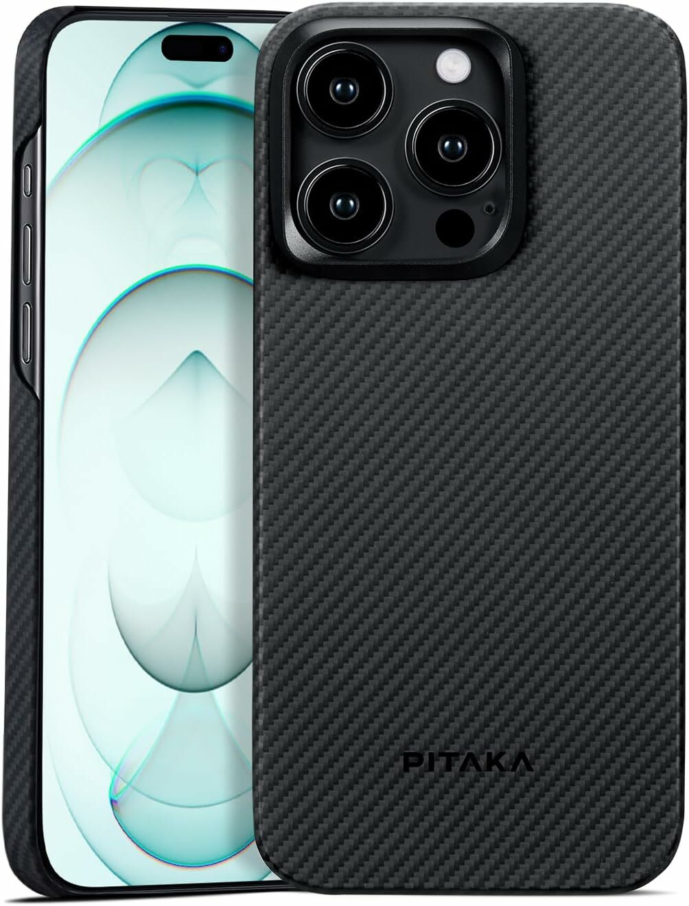 Husa Pitaka MagEZ 4, Aramida 600D, pentru iPhone 15 Pro, compatibila MagSafe, Negru/Gri