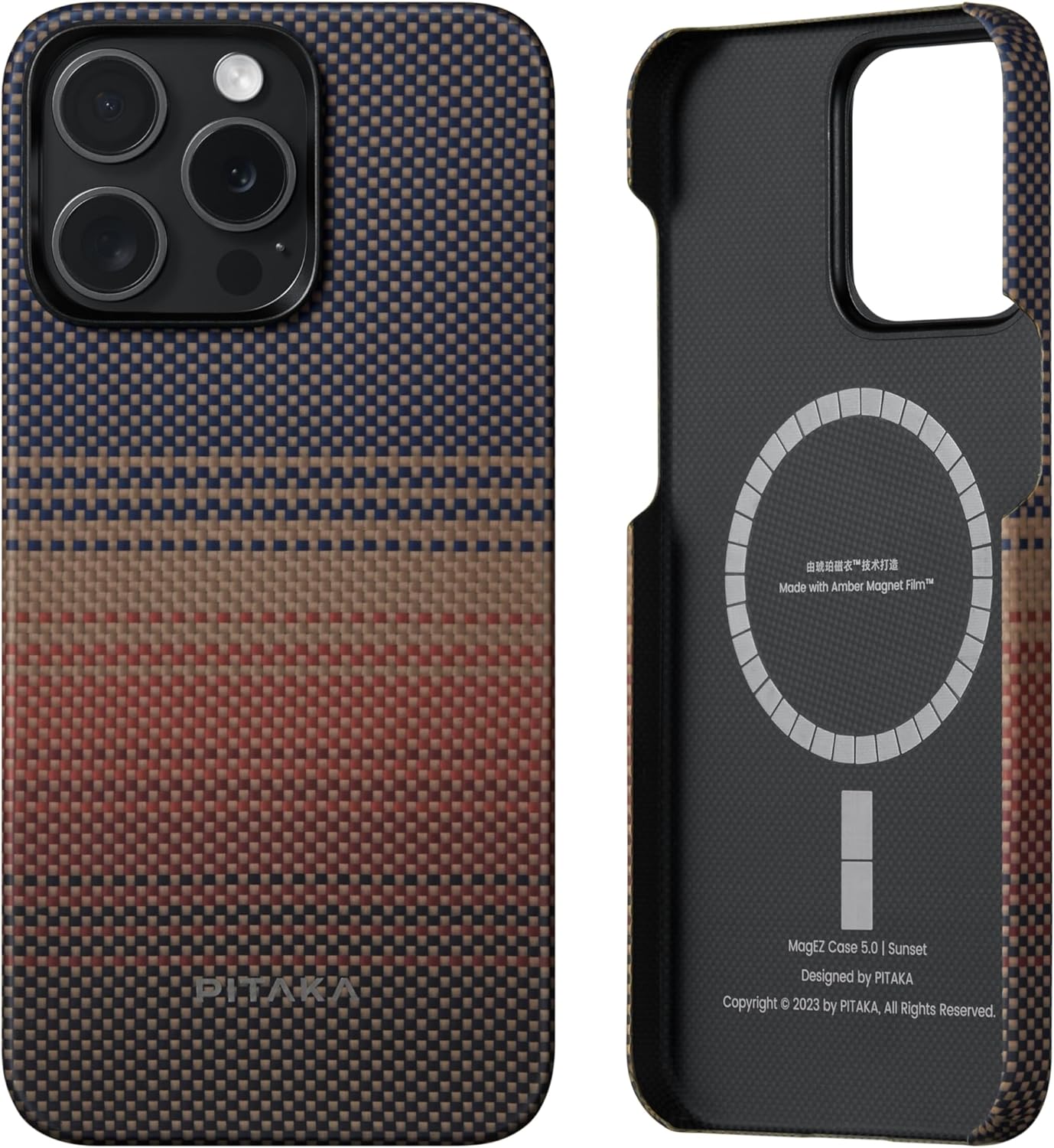 Husa Pitaka MagEZ 4 Aramida compatibila cu iPhone 15 Pro Max, MagSafe, Sunset