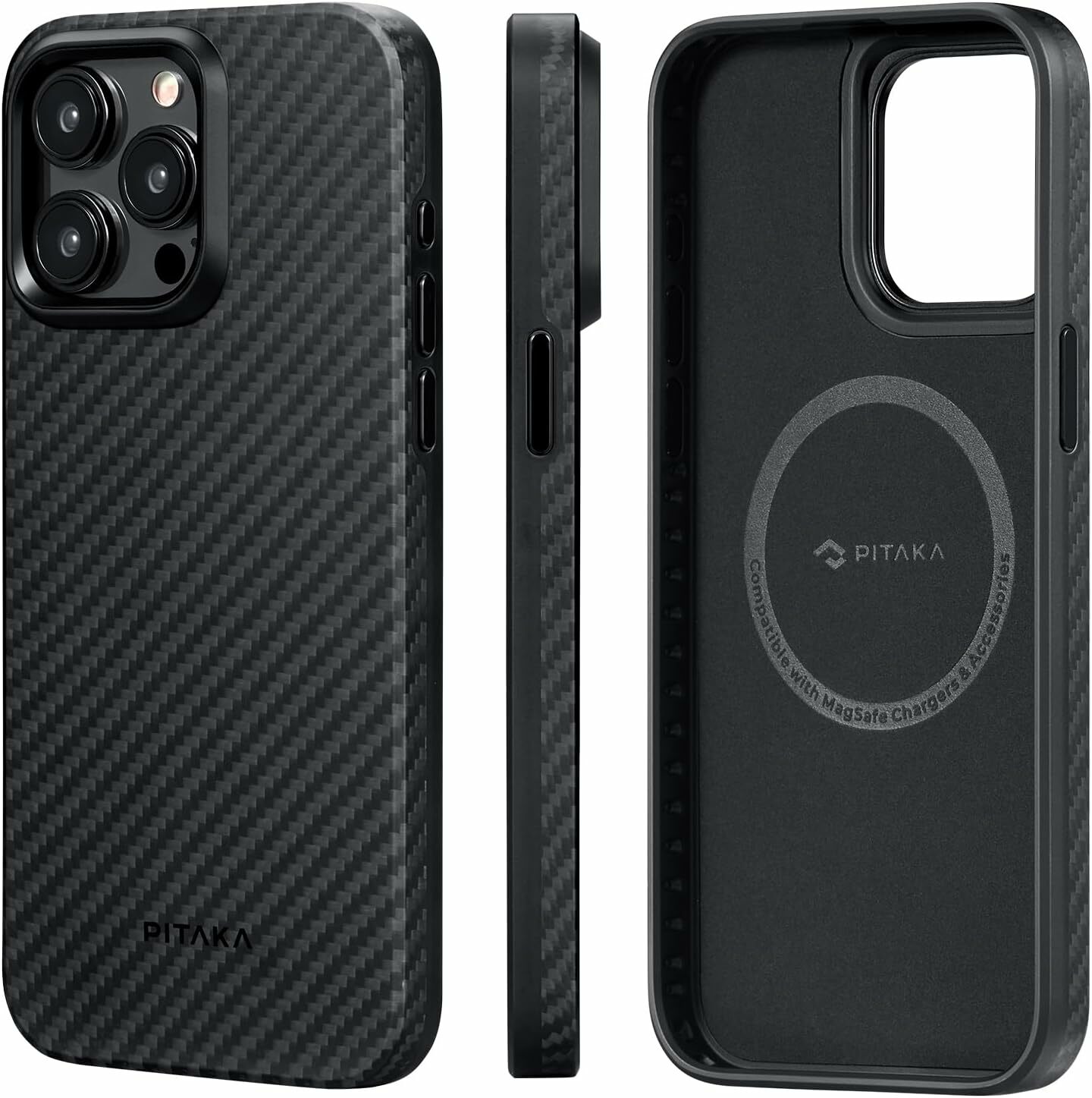 Husa Pitaka MagEZ Pro 4, Aramida 1500D, pentru iPhone 15 Pro Max, MagSafe, Negru/Gri