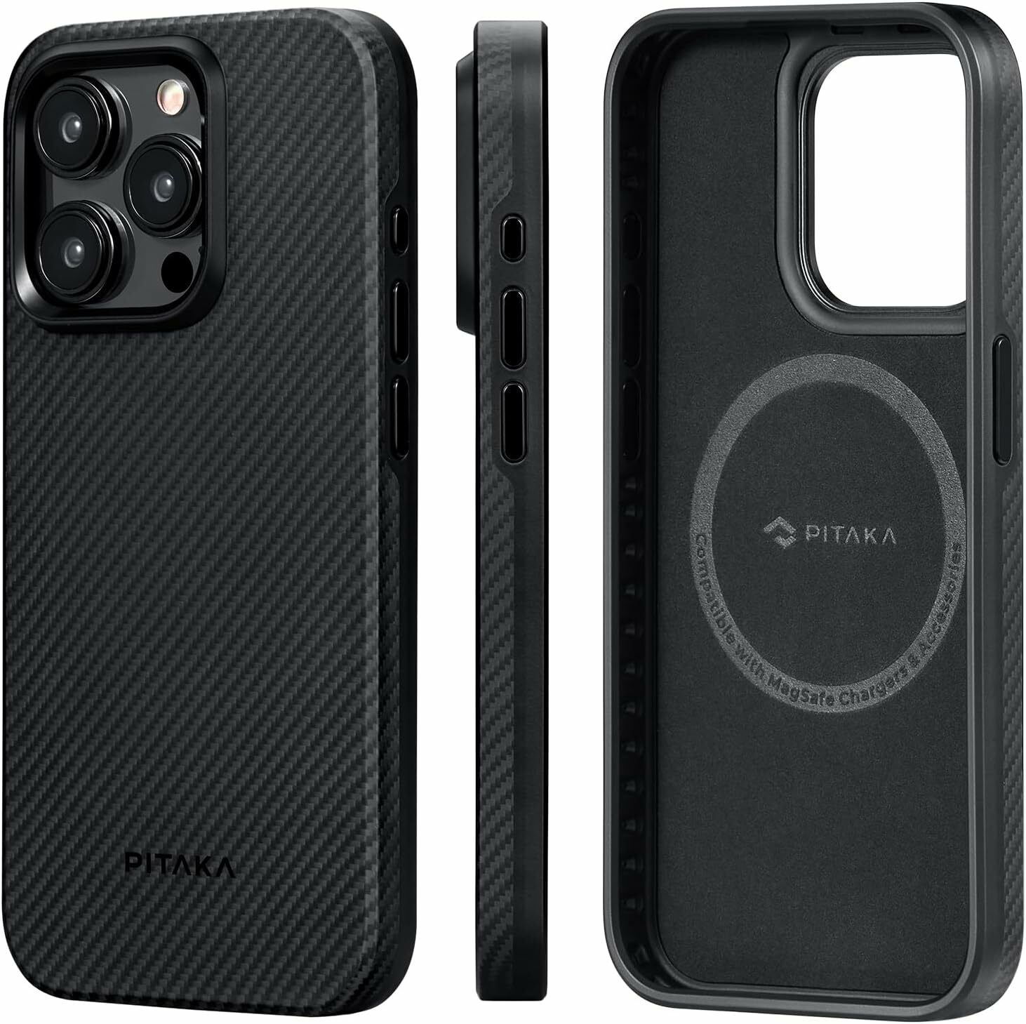 Husa Pitaka MagEZ Pro 4, Aramida 600D, pentru iPhone 15 Pro, MagSafe, Negru/Gri