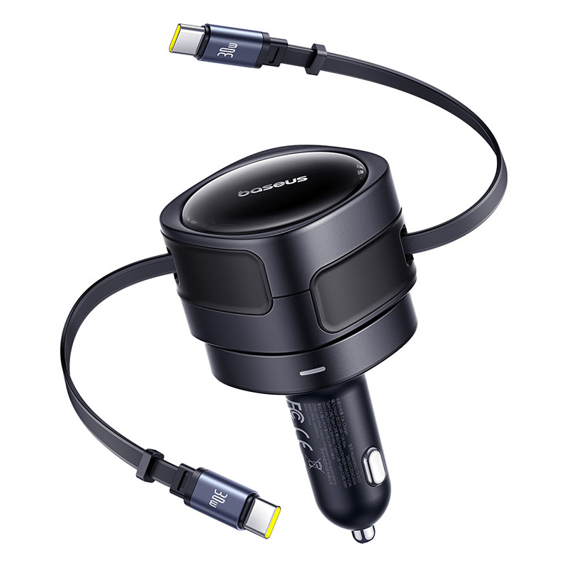 Incarcator auto Baseus Enjoyment Max 60W, 3A, cu 2 cabluri USB-C integrate, Negru