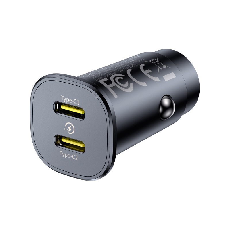 Incarcator auto Baseus GoTrip DP1 30W, 2xUSB-C, Negru