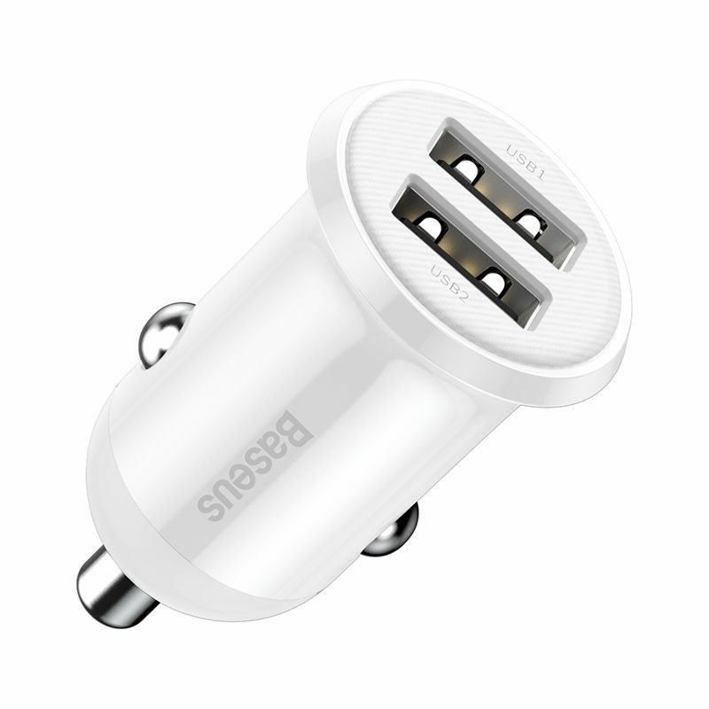 Incarcator auto Baseus Grain Pro, 2x USB, 4.8A, Alb