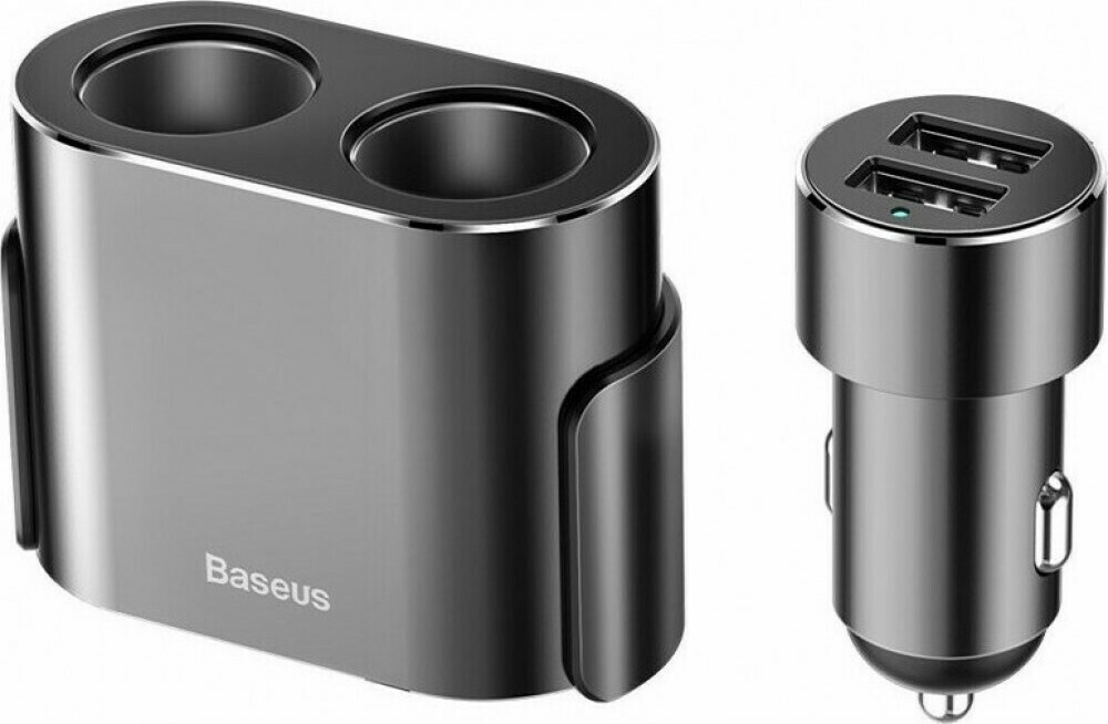 Incarcator auto Baseus High Efficiency, 80W, 2xUSB 3.1A, 2x extensie bricheta, Negru