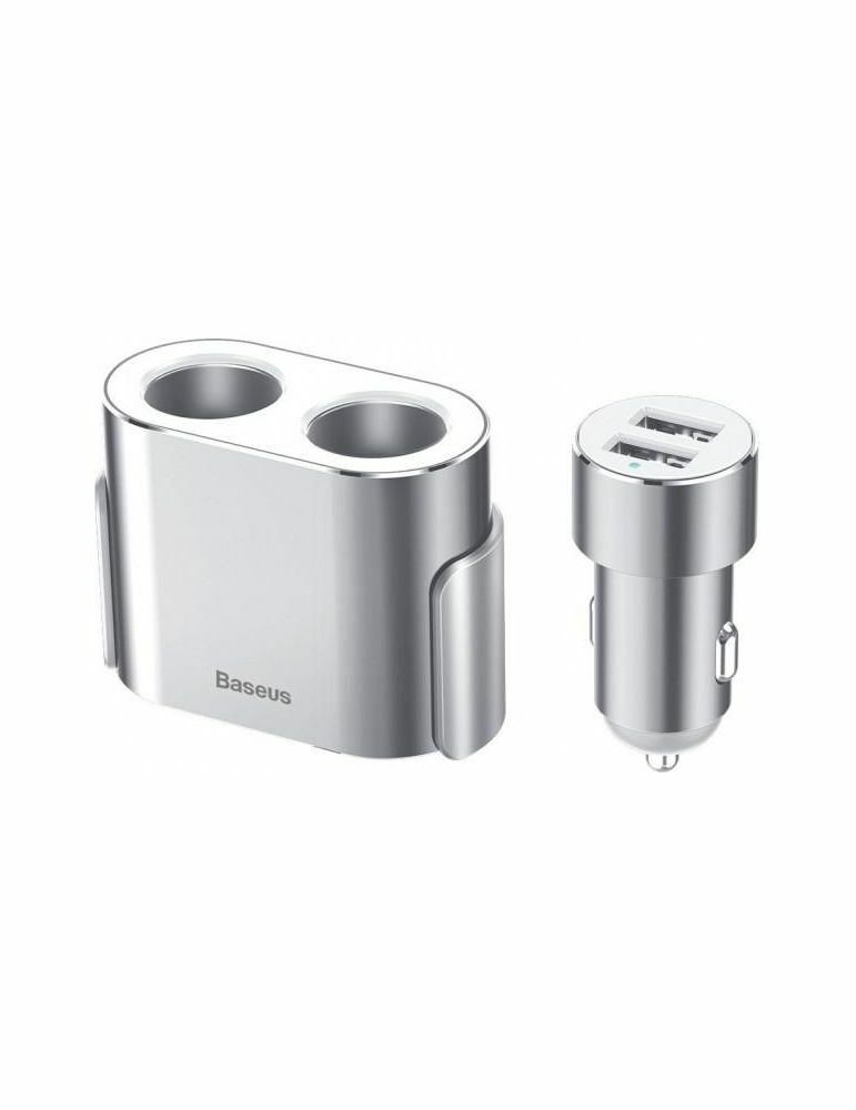 Incarcator auto Baseus High Efficiency, 80W, 2xUSB 3.1A, 2x extensie bricheta, Argintiu