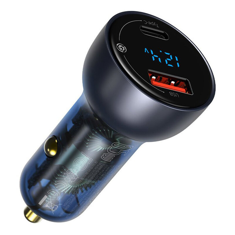 Incarcator auto Baseus Particular Digital Display QC+PPS Dual 65W, Gri