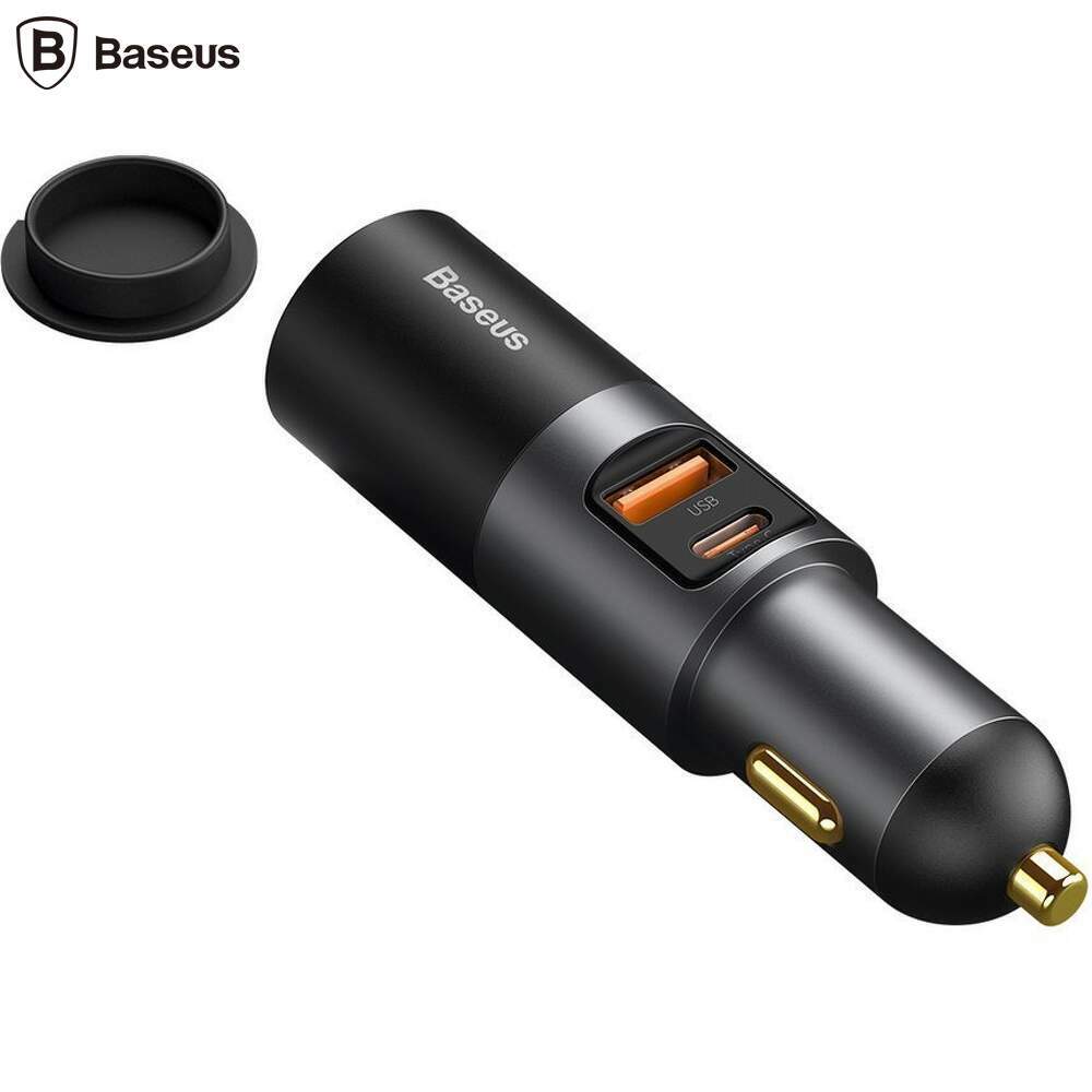 Incarcator auto Baseus Share Together, 1xUSB, 1xUSB-C, cu port de expansiune pentru bricheta, 120W, Quick Charge, Negru