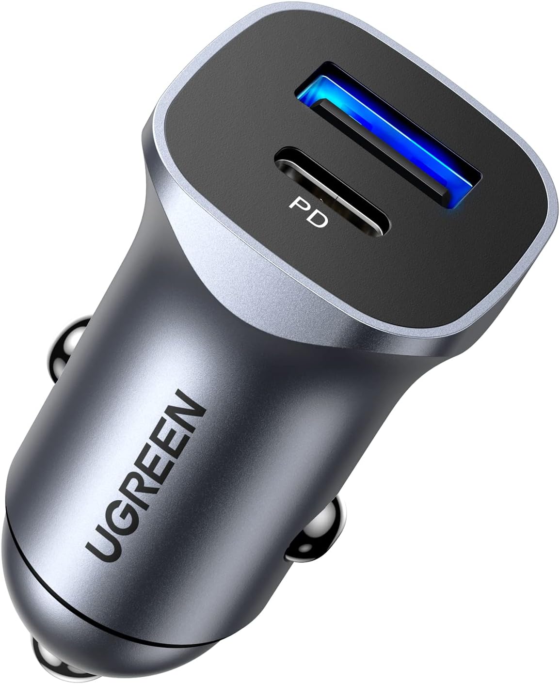 Incarcator auto Ugreen 24W, USB-C, USB-A, PD QC 3.0, Gri
