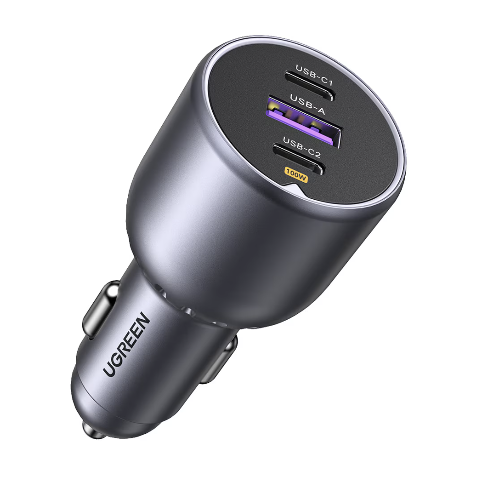 Incarcator auto Ugreen, 130W, 2x USB-C, 1x USB, PD3.0, QX4.0, cu indicator LED, Gri