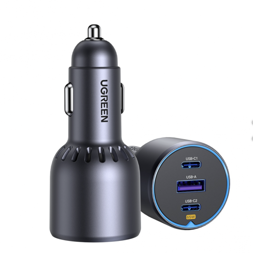 Incarcator auto Ugreen 75W, 2x USB-C ,1x USB, PD3.0, QC 4.0, Gri