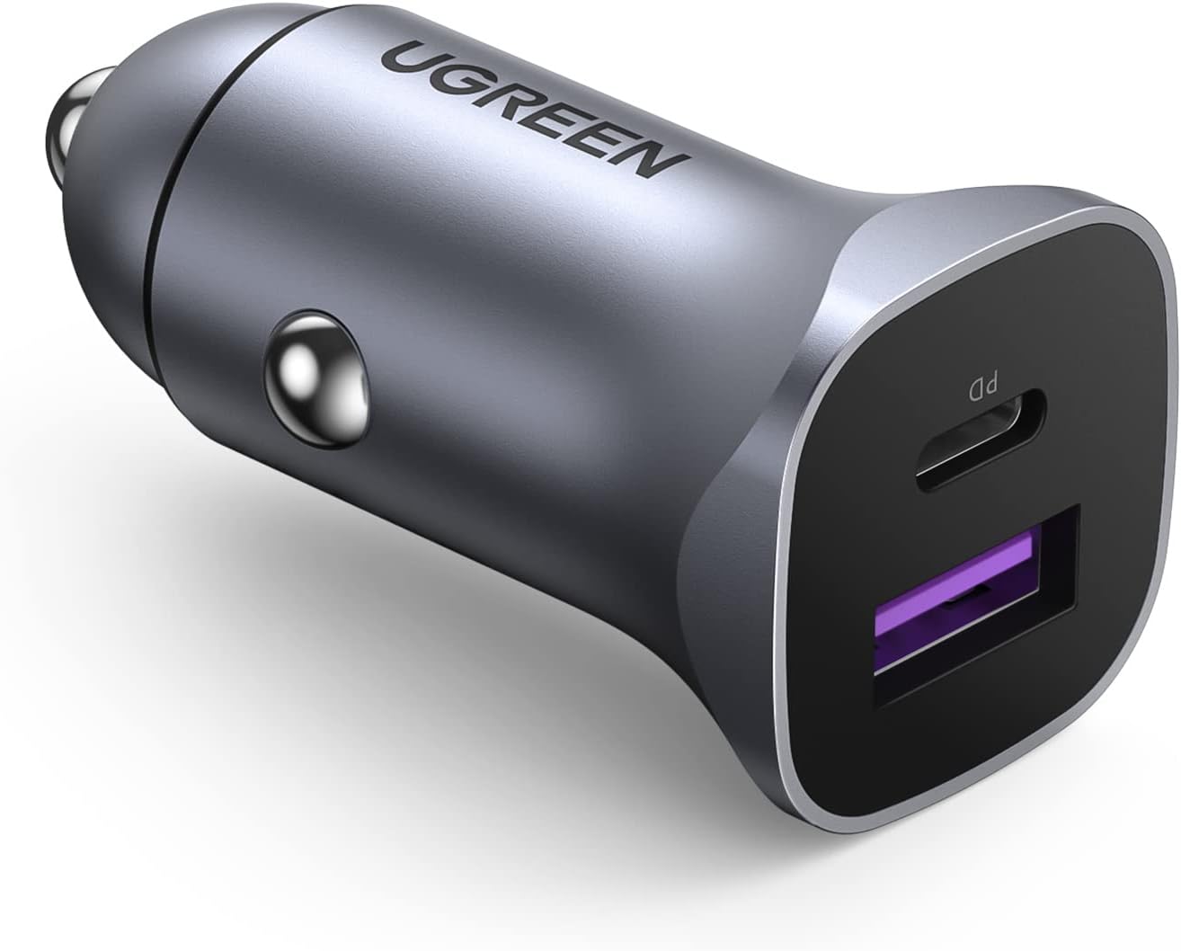 Incarcator auto Ugreen 30W, USB-C, USB-A, PD QC 3.0, Gri