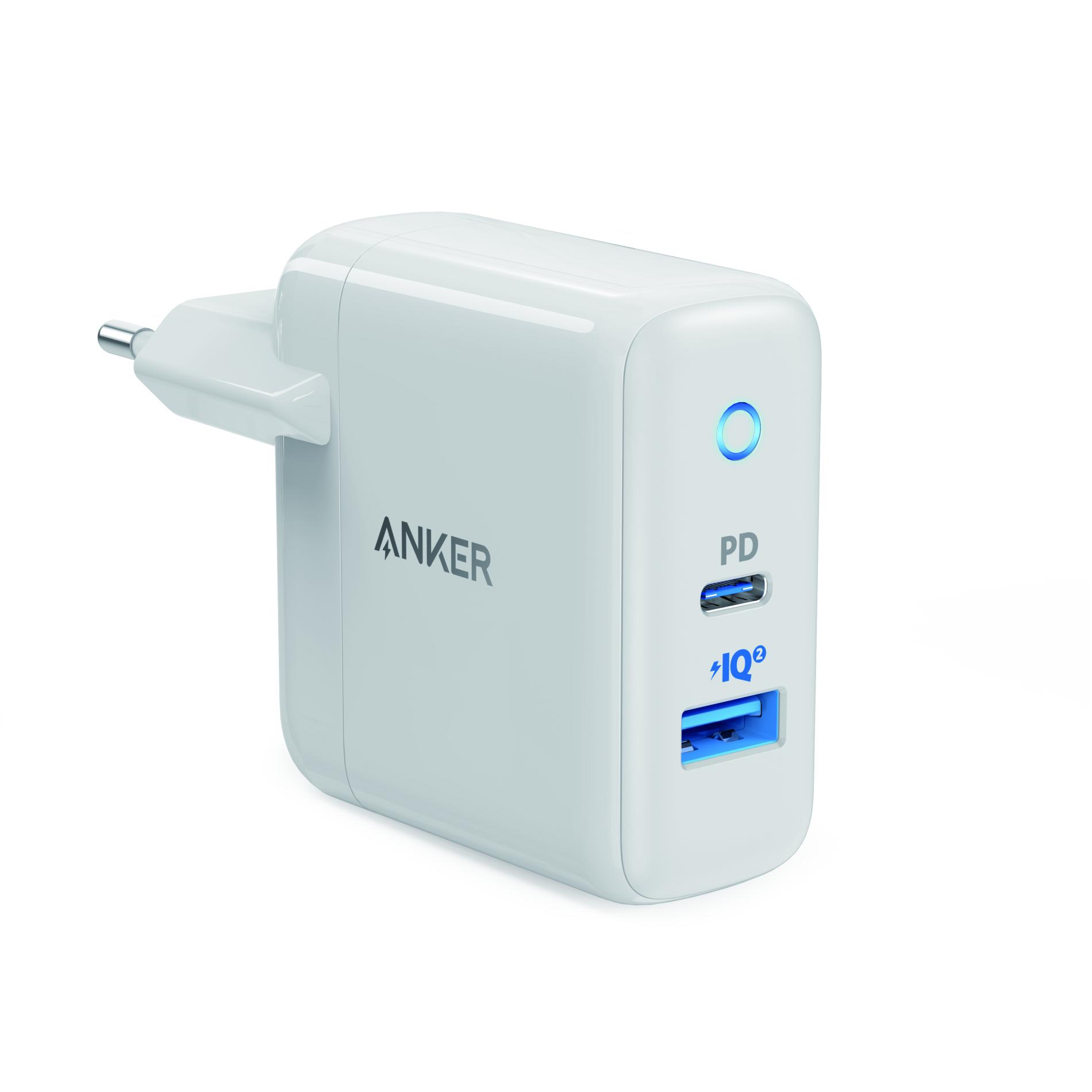 Incarcator de retea Anker PowerPort PD+ 2  USB-C  USB  30W, Alb-Gri