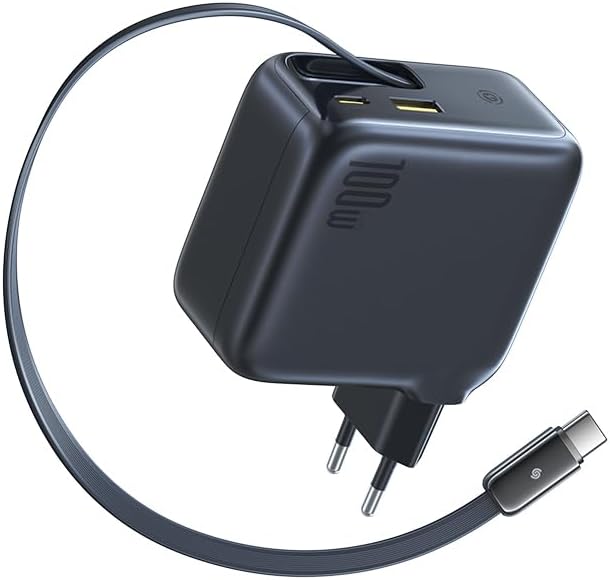 Incarcator de retea Baseus EnerCore CJ11 100W, 2x USB-C, 2x USB-A, cablu retractabil, Negru