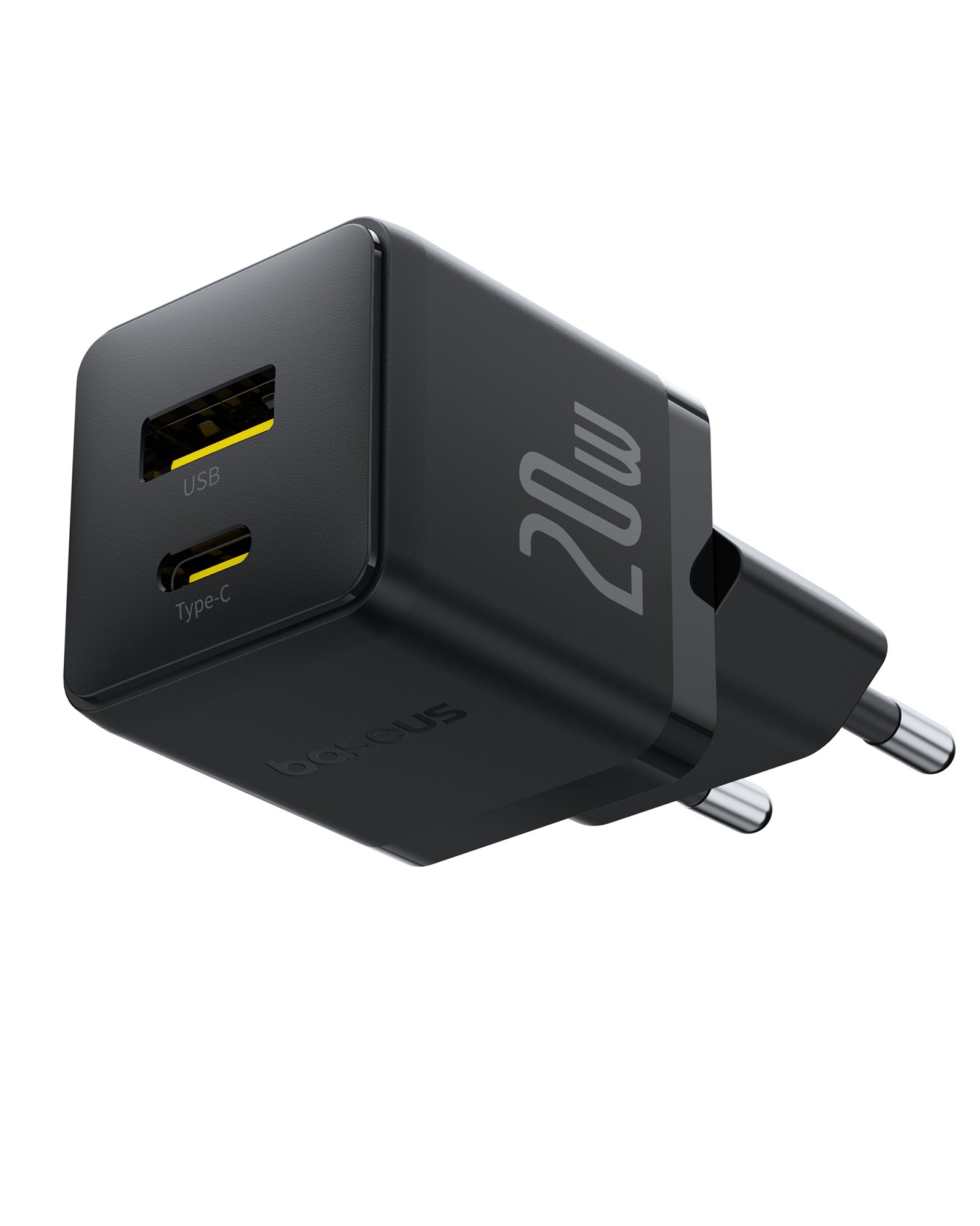 Incarcator de retea Baseus Palm 20W, 1x USB-C, 1x USB-A, Negru