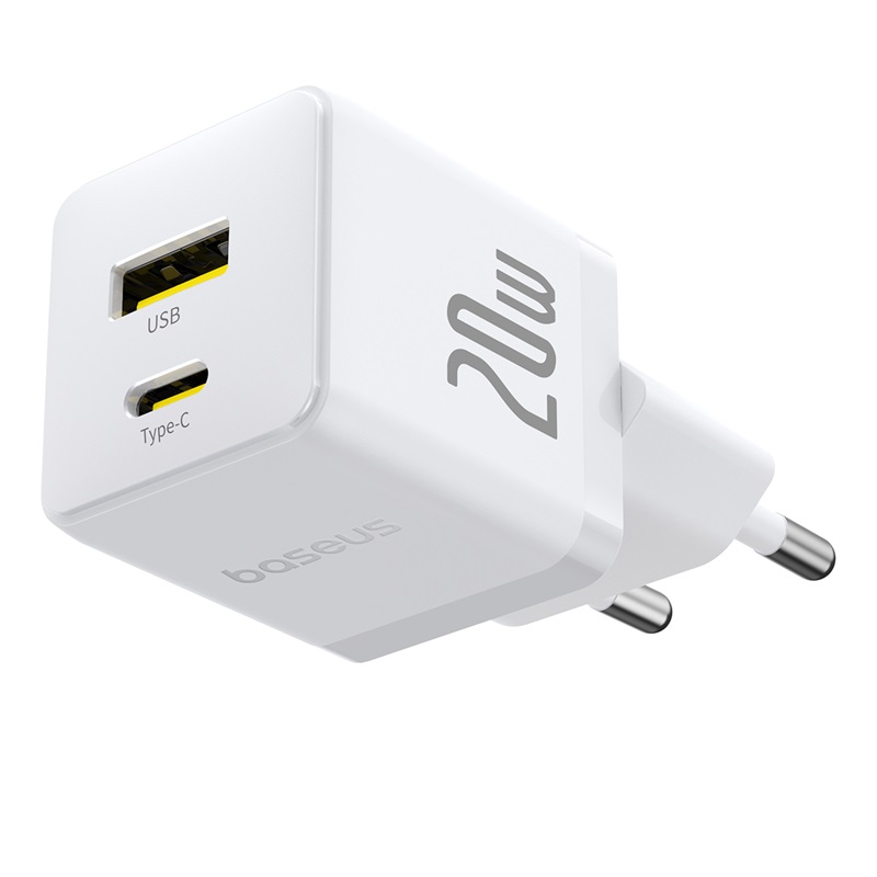 Incarcator de retea Baseus Palm 20W, 1x USB-C, 1x USB-A, Alb