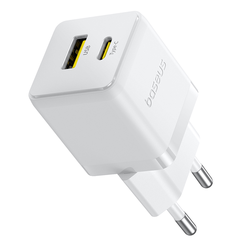 Incarcator de retea Baseus Palm 30W, 1x USB-C, 1x USB-A, Alb