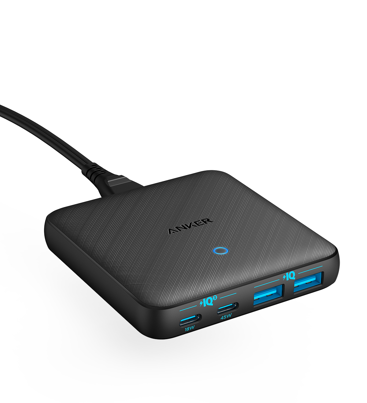 Incarcator de retea Ultra Slim Anker PowerPort 543 Atom 65W, PowerDelivery, 2x USB-C, 2x USB-A  PowerIQ 3.0, Fast Charge, Negru