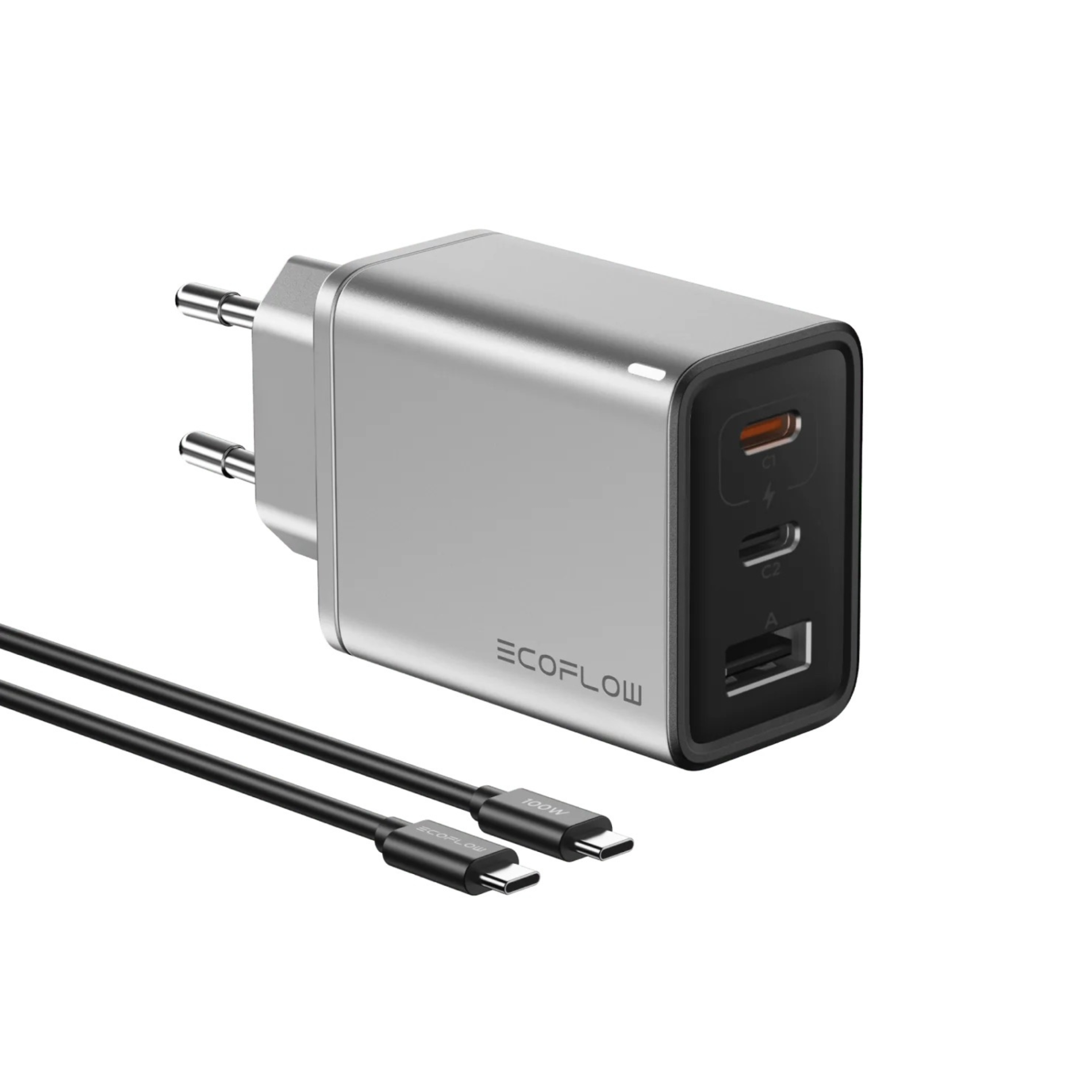 Incarcator Fast Charger EcoFlow 65W GaN, 2x USB-C, 1x USB-A, (cablu 100W inclus)