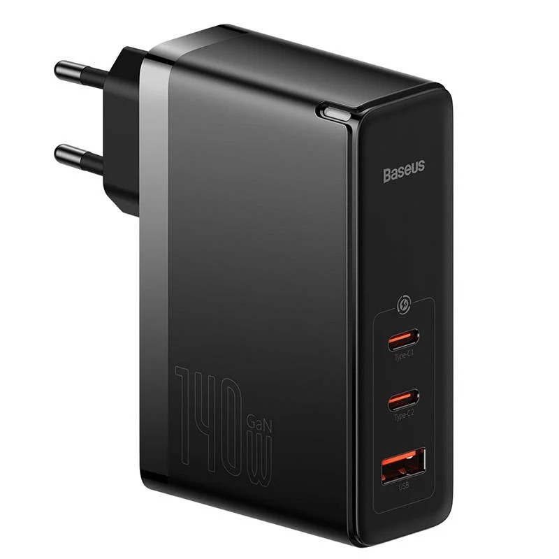 Incarcator rapid Baseus GaN5 Pro, 2x USB-C, 1x USB, 140W, cablu USB-C inclus, Negru