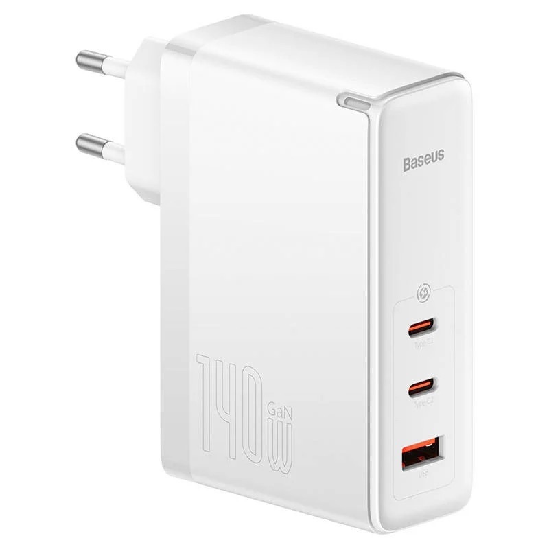 Incarcator rapid Baseus GaN5 Pro, 2x USB-C, 1x USB, 140W, cablu USB-C inclus, Alb