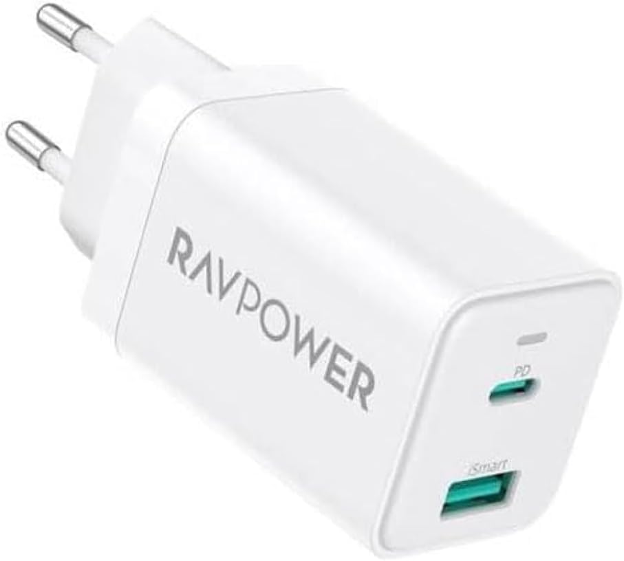 Incarcator RavPower RP-PC171, 45W, GaN PD, USB-C, USB-A, Alb