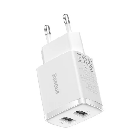 Incarcator retea Baseus Compact 2x USB-A, 10.5W, Alb