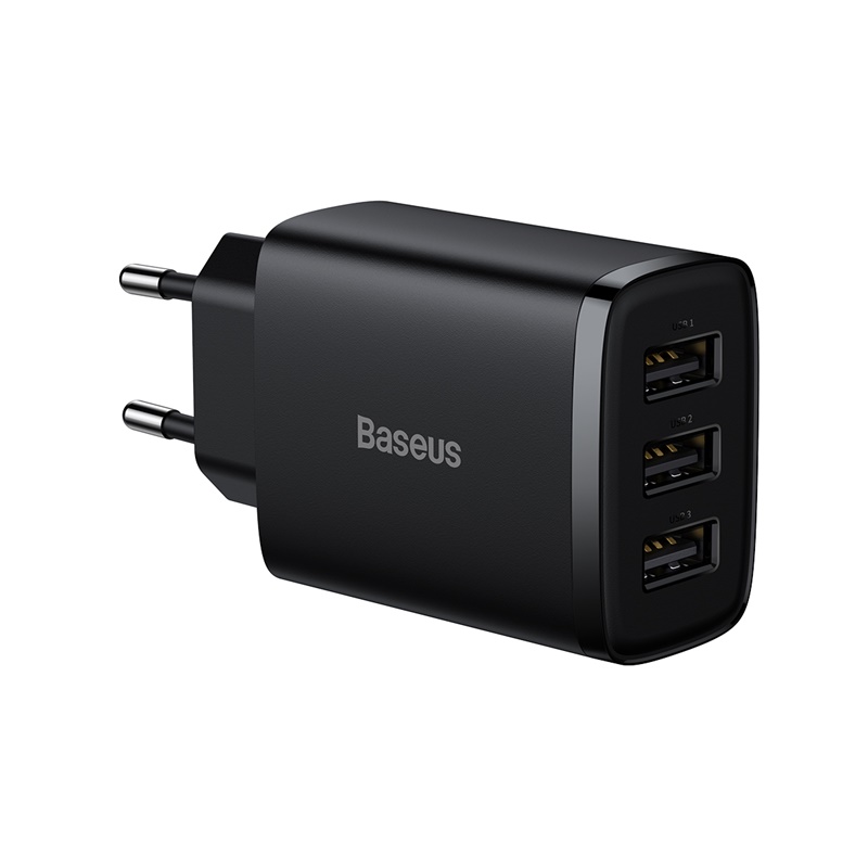 Incarcator retea Baseus Compact 3xUSB-A, 17W, Negru