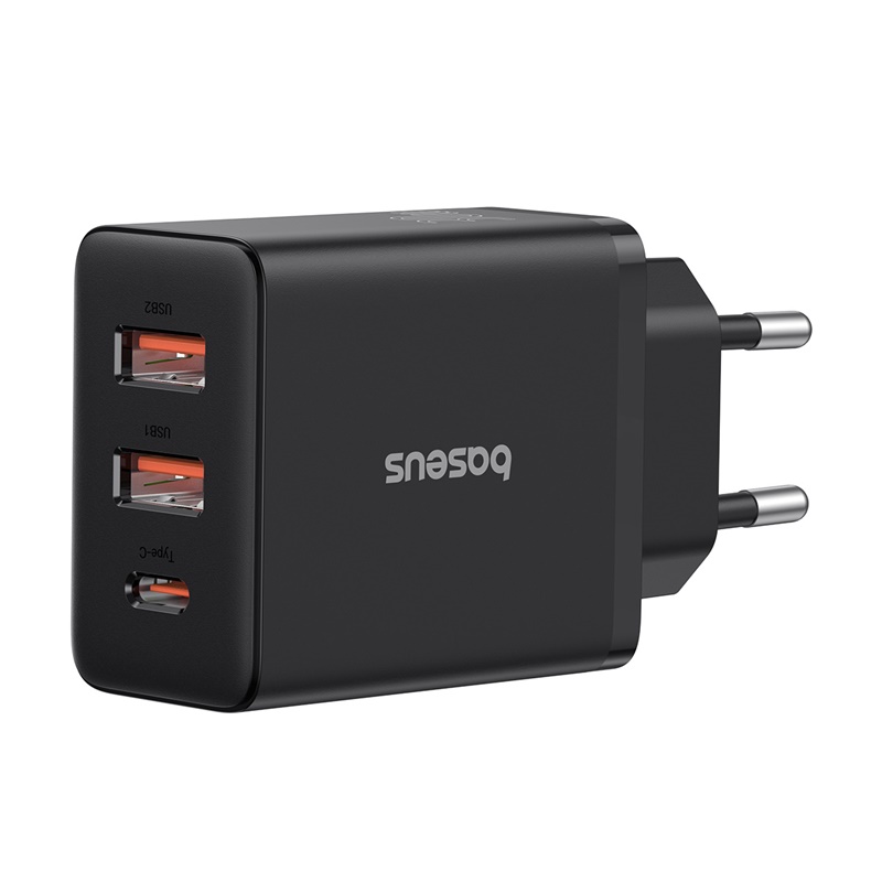 Incarcator retea Baseus Cube, 30W, 2x USB-A, 1x USB-C, Fast Charge, Negru