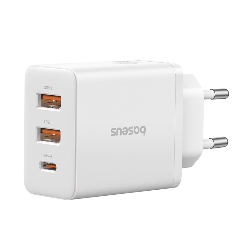 Incarcator retea Baseus Cube, 30W, 2x USB-A, 1x USB-C, Fast Charge, Alb