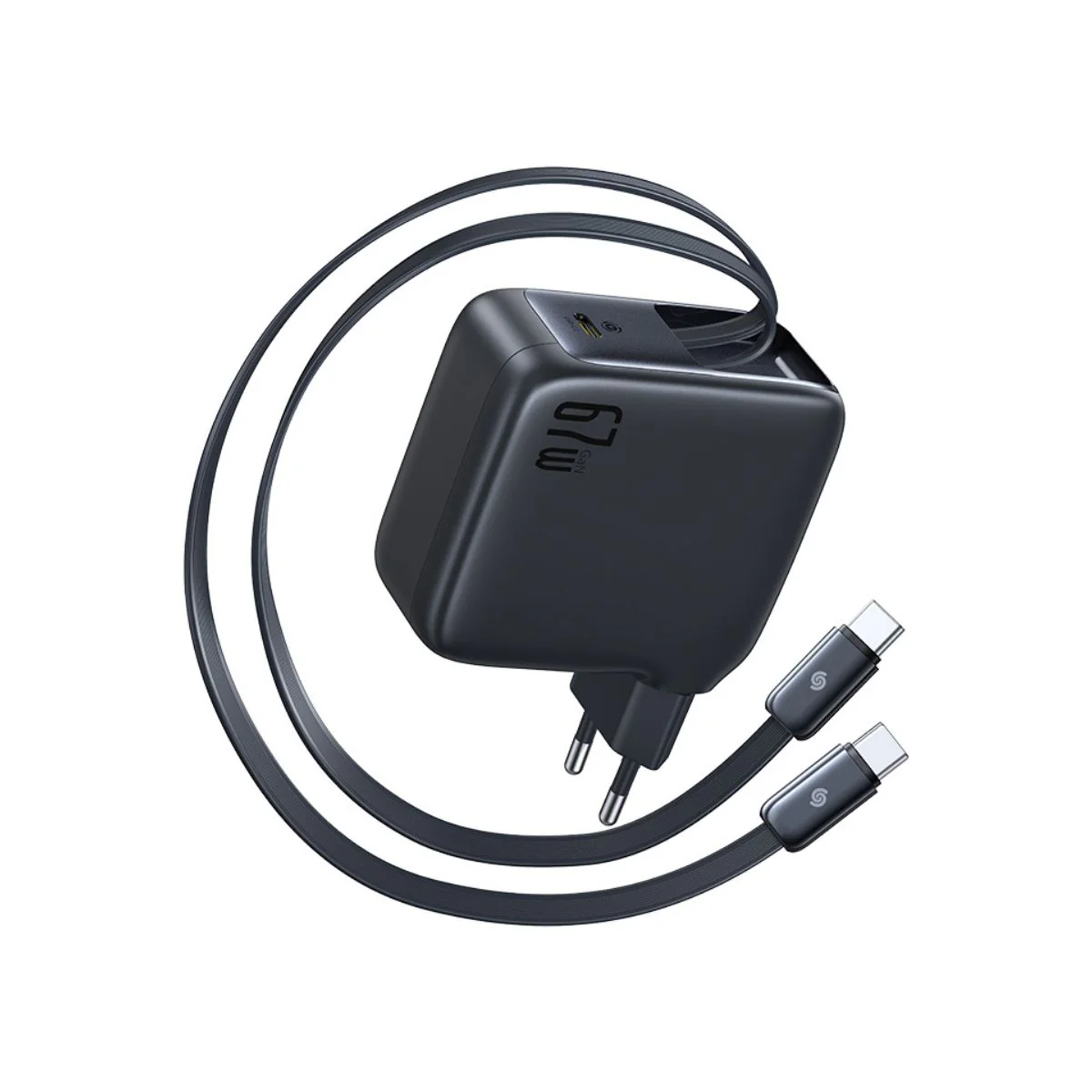 Incarcator retea Baseus EnerCore CJ21 67W Fast Charging, cu cablu dual retractabil USB-C, Negru