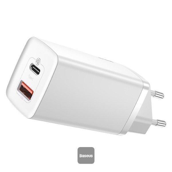 Incarcator retea Baseus GaN2 Lite QC, USB-C, USB-A, 65W, Alb