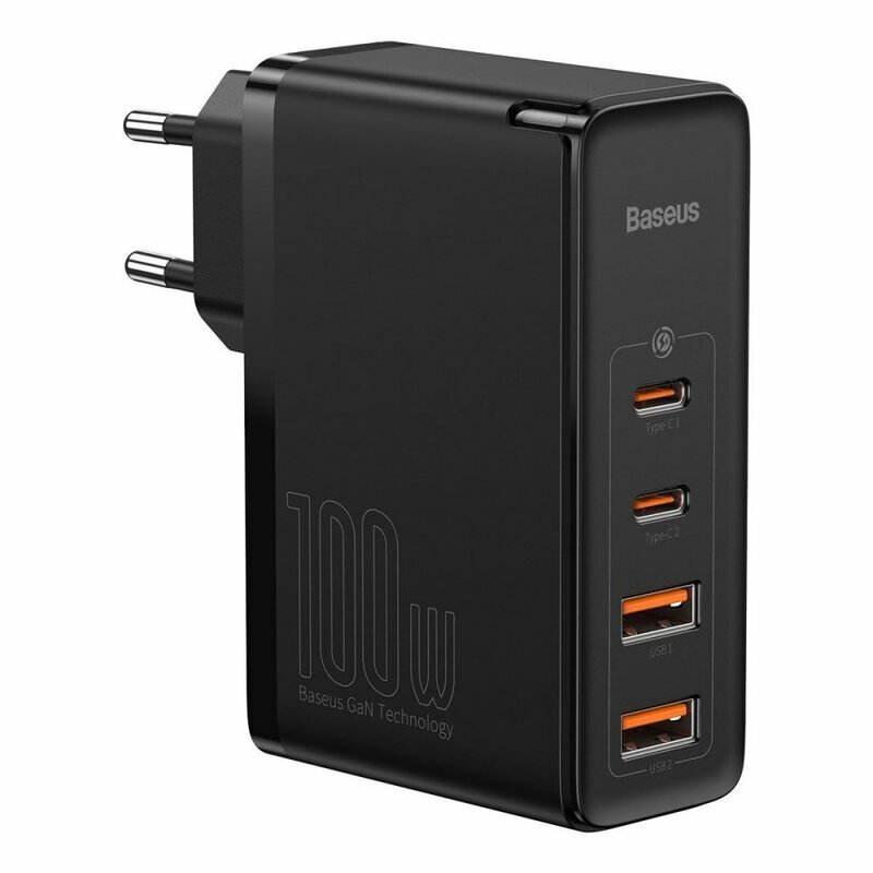Incarcator retea Baseus GaN2 Pro, 2x USB si 2x USB-C, Quick Charge, 100W, Cablu USB-C inclus, Negru