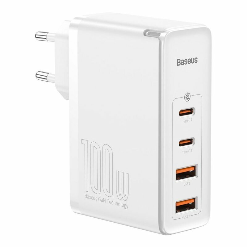 Incarcator retea Baseus GaN2 Pro, 2x USB si 2x USB-C, Quick Charge, 100W, Cablu USB-C inclus, Alb