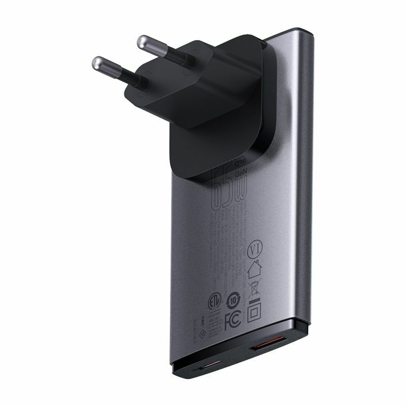 Incarcator retea Baseus GaN5 Pro Ultra Slim, 65W, USB, USB-C, Cablu inclus, Gri