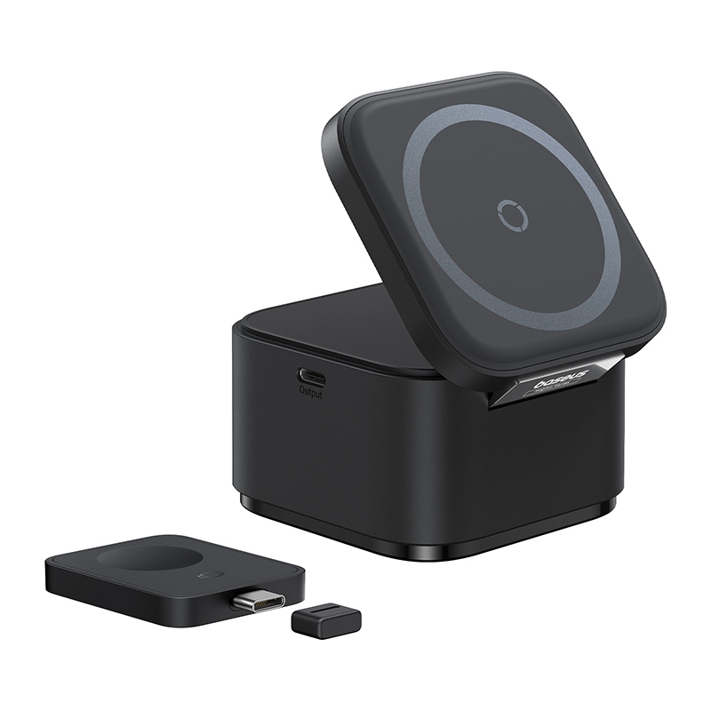Incarcator wireless Baseus MagPro 3-in-1, 25 W, Magnetic, 15W incarcare wireless, MagPro Apple Watch 2.5W, Negru