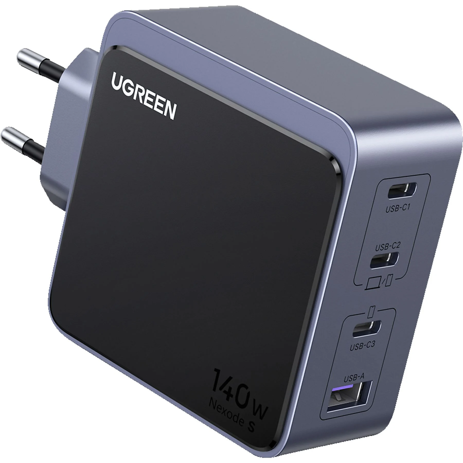 Incarcator retea Ugreen 140W, 3x USB-C, 1x USB-A, GaN Fast Charging, Negru/Gri