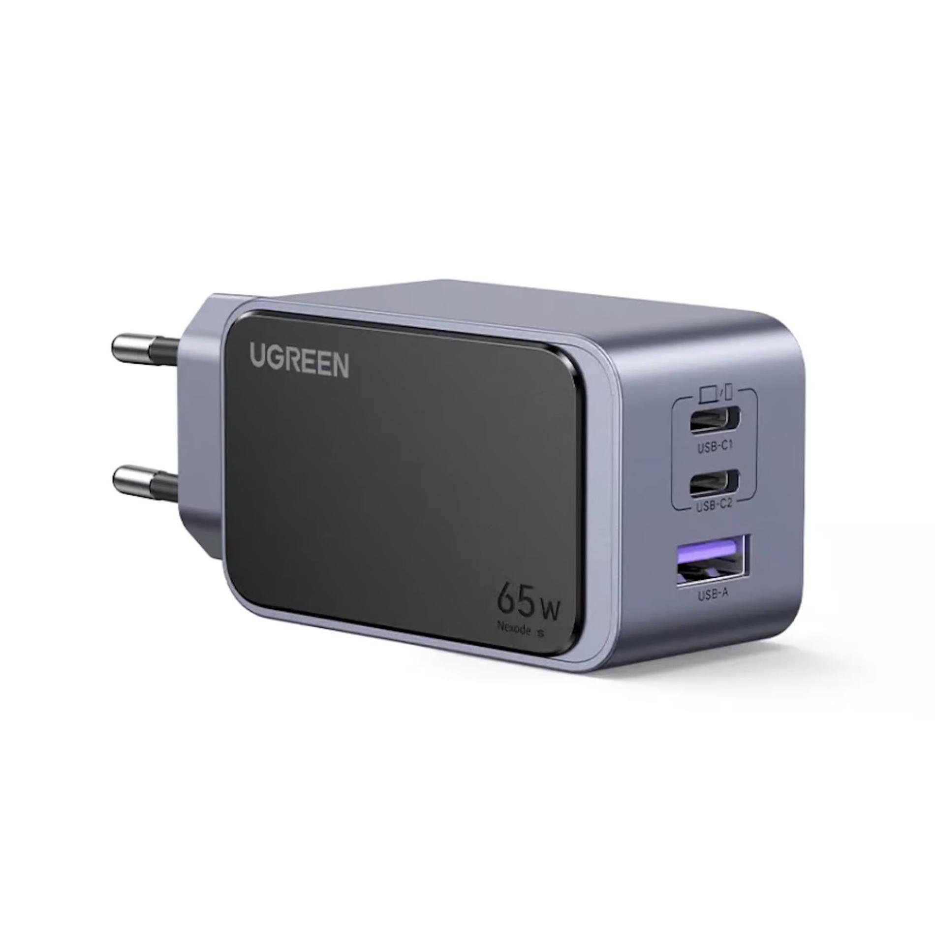 Incarcator retea Ugreen Nexode Air, 65W, 2x USB-C, 1x USB-A, GaN Fast Charger, Gri/Negru